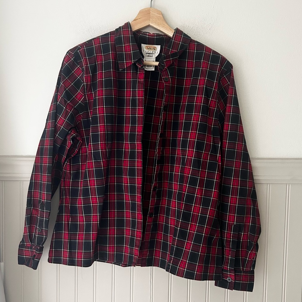 Vintage Talbots Large Petite Stretch Classic Plaid Button Down Shirt
